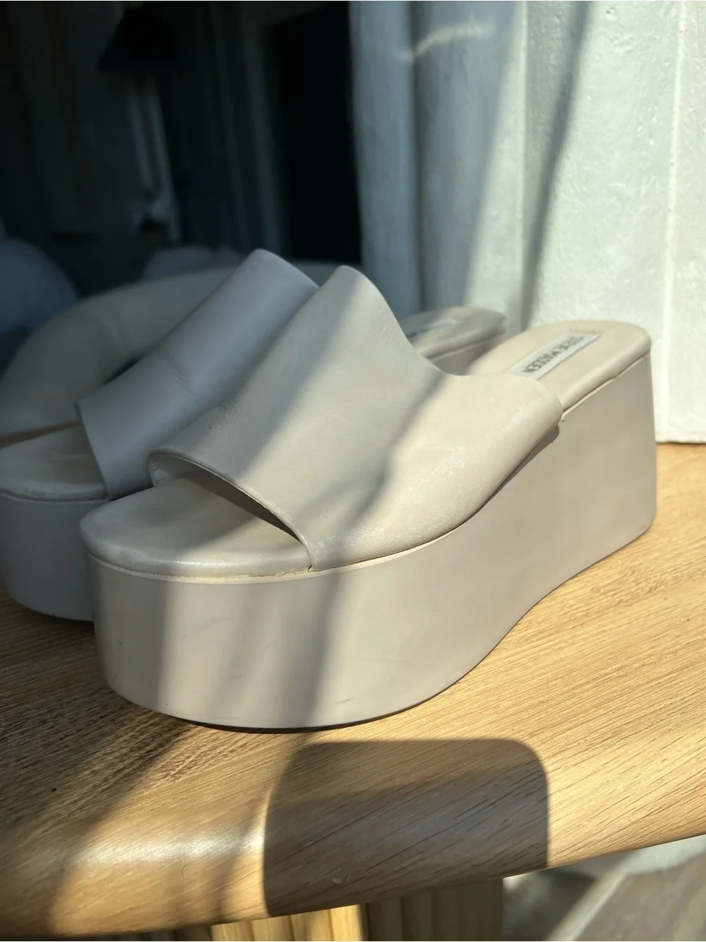 Steve Madden Cream Platform Slide Sandals